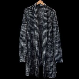 Lane‎ Bryant Black White Open Front Long Chunky Sweater Knit Cardigan Sz 22/24